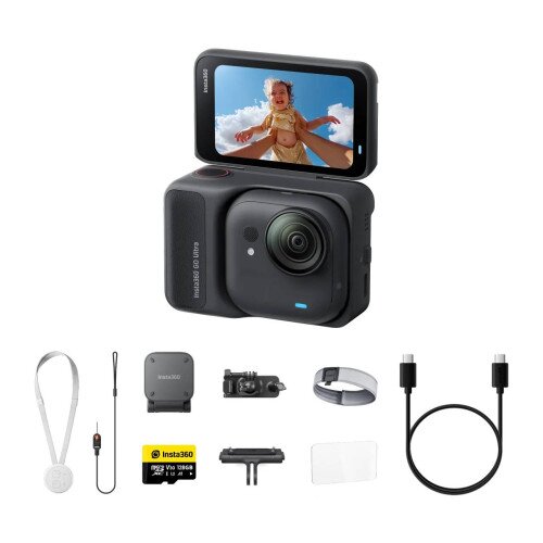 Insta360 GO Ultra Tiny Hands-Free 4K Pocket Action Camera - 128GB MicroSD Card - Running Bundle - Midnight Black