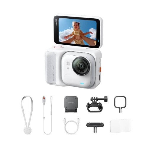 Insta360 GO Ultra Tiny Hands-Free 4K Pocket Action Camera - No MicroSD Card - Cycling Bundle - Arctic White