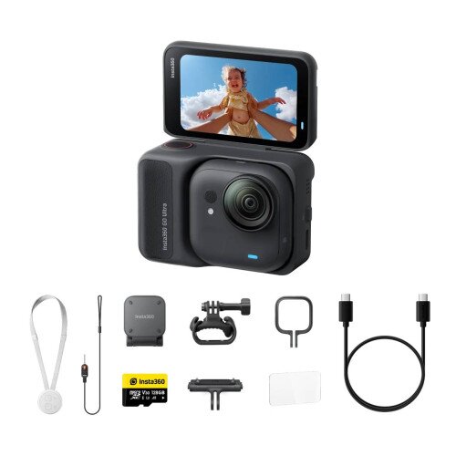 Insta360 GO Ultra Tiny Hands-Free 4K Pocket Action Camera - 128GB MicroSD Card - Cycling Bundle - Midnight Black