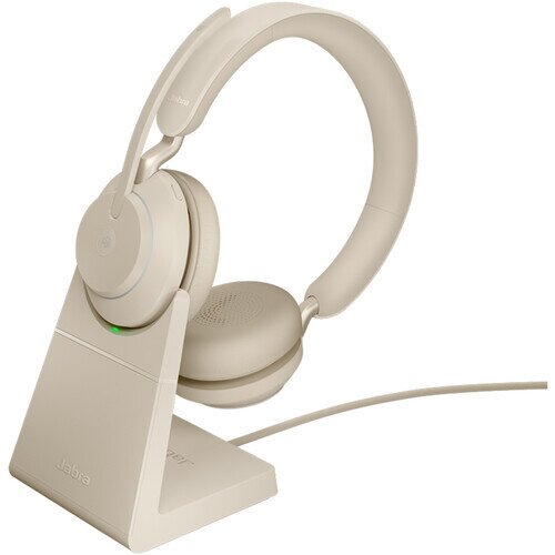 Jabra Evolve2 65 Wireless Office Headset - USB-C UC Stereo with Charging Stand - Gold Beige