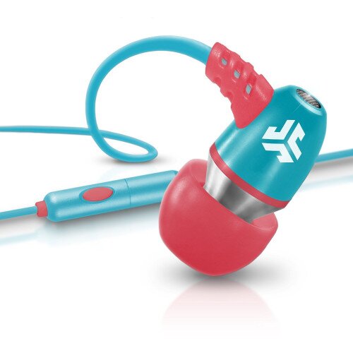 JLab Audio Neon Metal Wired Earbuds - Coral/Teal