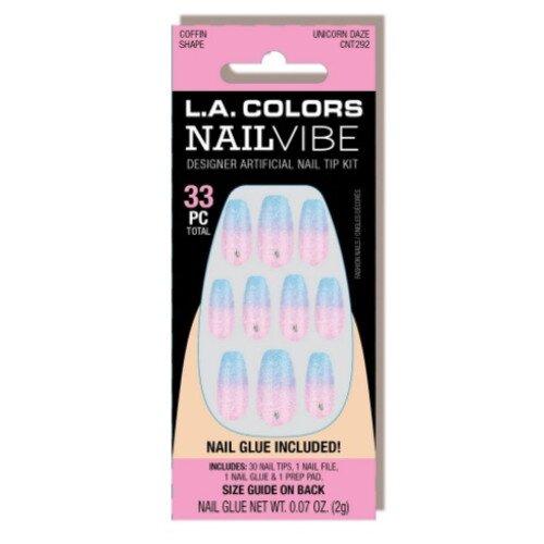 L.A. COLORS Nail Vibe Designer Artificial Nail Tip (Carded) - Unicorn Daze