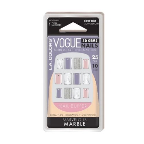 L.A. COLORS Vogue 3D Gems Nail Tips (Carded) - Marvelous Marble