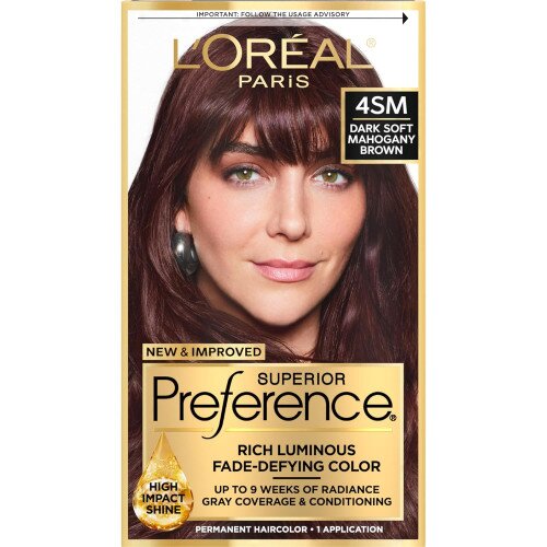 L'Oreal Paris Fade-Defying Shine Permanent Hair Color - 4SM Dark Soft Mahogany Brown