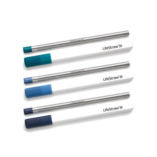 LifeStraw Sip Reusable Steel Filter Straw - Laguna Teal, Stormy Blue, Midnight Blue - 3-Pack
