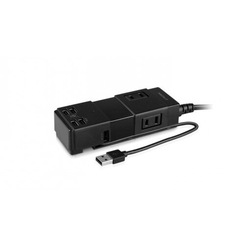 Macally Portable Power Strip with USB 2.0 Hub and Charger - Black