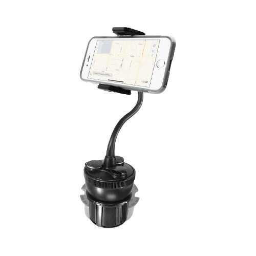 Macally 8" Long Adjustable Car Cup Holder Phone Mount with USB Charger and 2 CLA