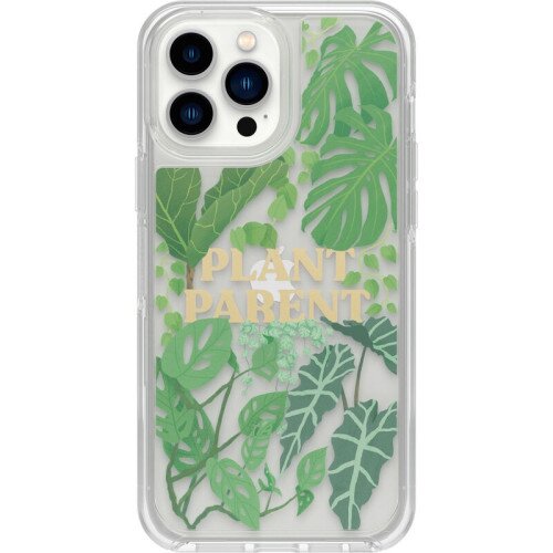 OtterBox iPhone 13 Pro Max Case Symmetry Series Clear Antimicrobial - Plant Parent (Clear / Green Leaves Graphic)