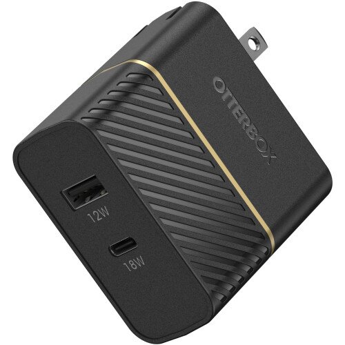 OtterBox USB-C and USB-A Dual Port Wall Charger, 30W Combined - Black Shimmer
