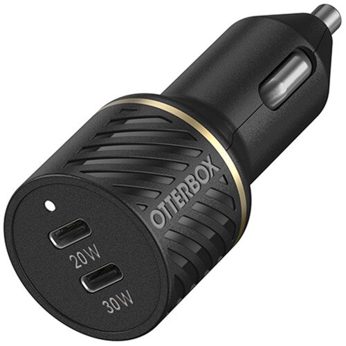 OtterBox USB-C to USB-C Dual Port Car Charger, 50W Combined - Black Shimmer