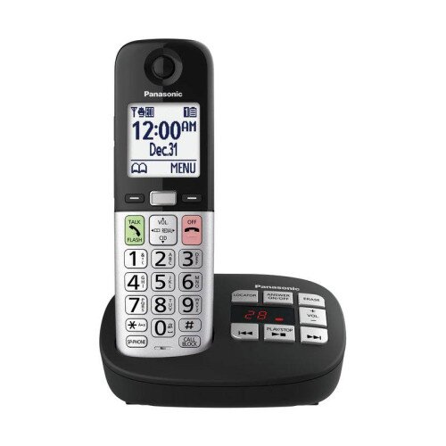 Panasonic Easy-to-Use Cordless Phone with Flashlight and Quick-Touch Dialing - KX-TGU4 Series - 1 Handset - Black