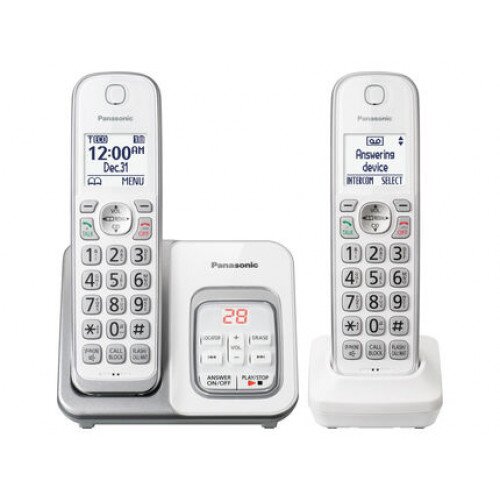 Panasonic Expandable Cordless Phone with Call Block and Answering Machine - 2 Handset - White