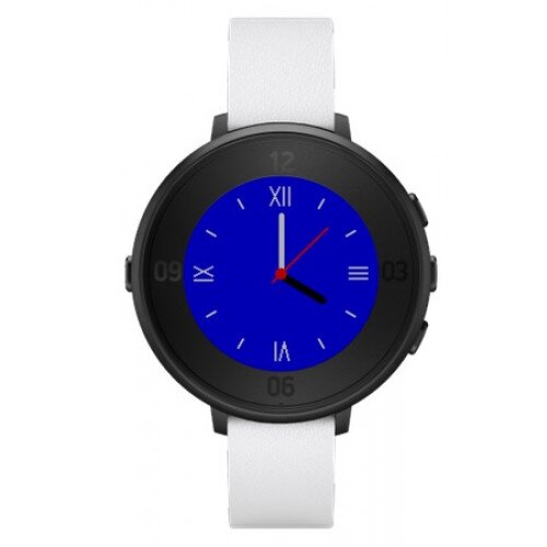 Pebble Time Round Smartwatch - 14mm - Black + White Leather Band