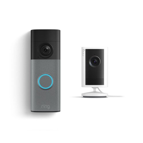 Ring Battery Doorbell 2K (2nd Gen) + Indoor Cam Plus Plug-In - Speckled Gray + White