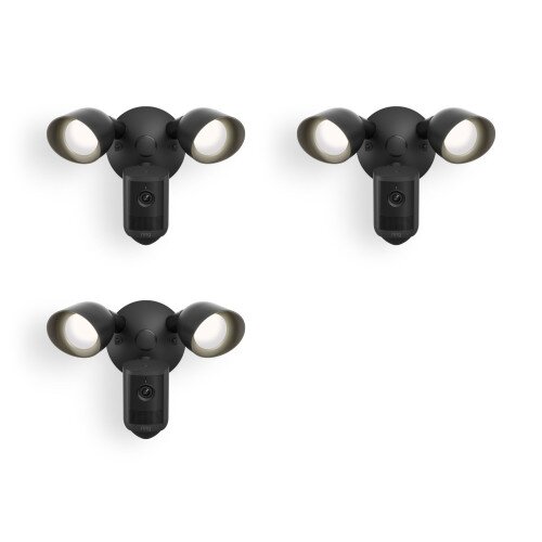 Ring Floodlight Cam (2nd Gen) Wired Motion Activated Security Camera - Black - 3-Pack