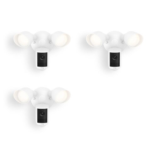 Ring Floodlight Cam (2nd Gen) Wired Motion Activated Security Camera - White - 3-Pack