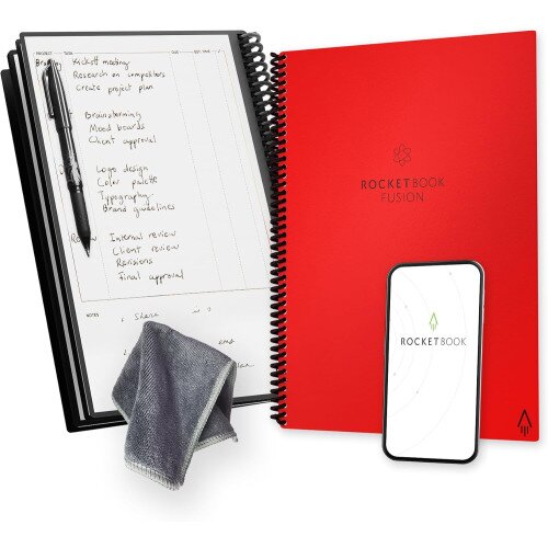 Rocketbook Fusion Smart Reusable Notebook - Atomic Red - Letter