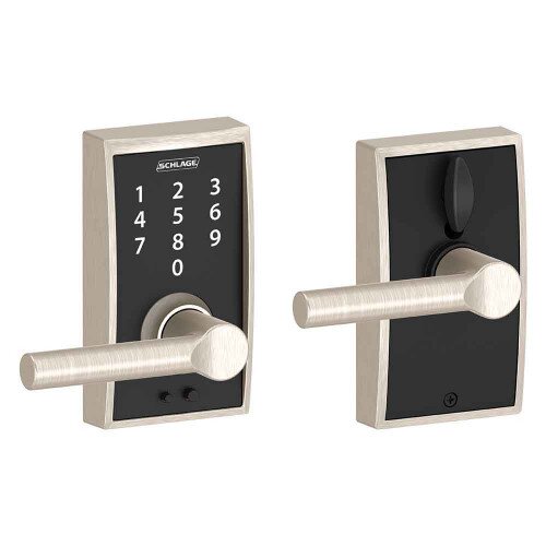 Schlage Touch Keyless Touchscreen Lever with Century Trim and Broadway Lever - Satin Nickel