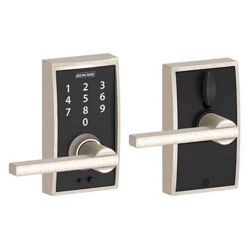 Schlage Touch Keyless Touchscreen Lever with Century Trim and Latitude Lever - Satin Nickel
