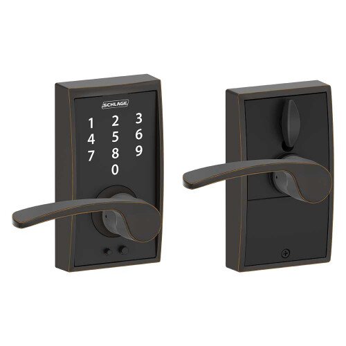 Schlage Touch Keyless Touchscreen Lever with Century Trim and Merano Lever - Aged Bronze