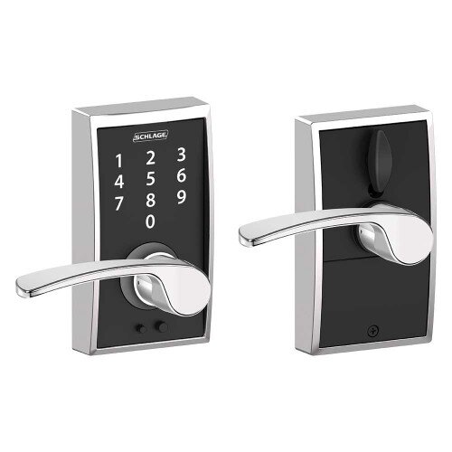Schlage Touch Keyless Touchscreen Lever with Century Trim and Merano Lever - Bright Chrome
