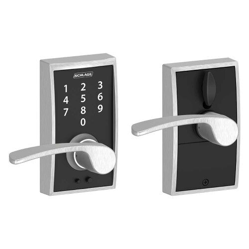 Schlage Touch Keyless Touchscreen Lever with Century Trim and Merano Lever - Satin Chrome