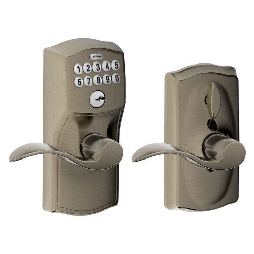 Schlage Keypad Lever with Camelot Trim and Accent Lever with Flex Lock - Antique Pewter