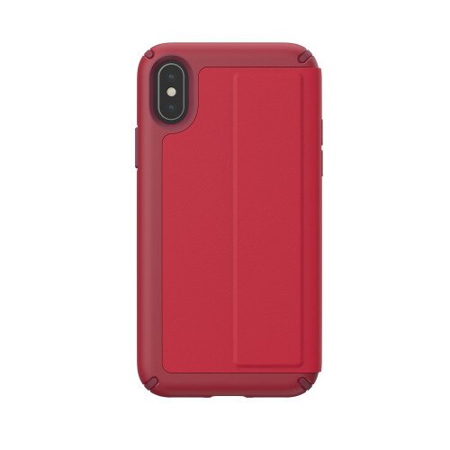 Speck Presidio Folio Leather iPhone XS / X Case - Rouge Red/Garnet Red/Currant Jam Red