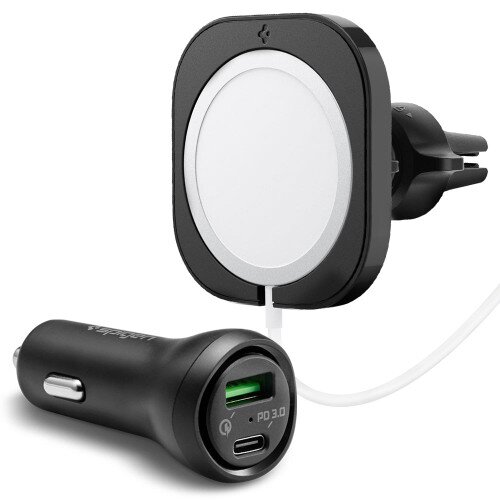 Spigen MagFit Car Mount + SteadiBoost USB-C PD3.0 Car Charger Bundle