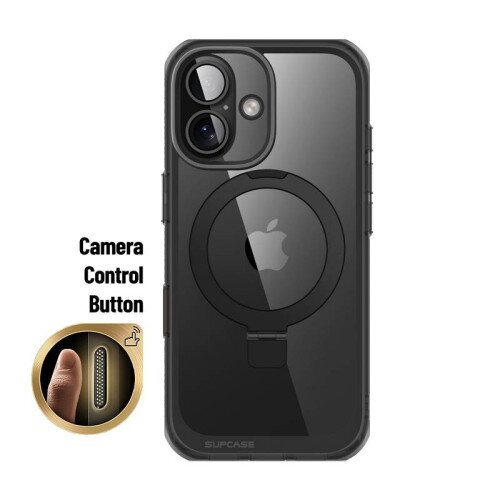 SUPCASE 6.1 inch Unicorn Beetle MAG Stand Slim Clear MagSafe Camera Control Button Case for iPhone 16 - Black