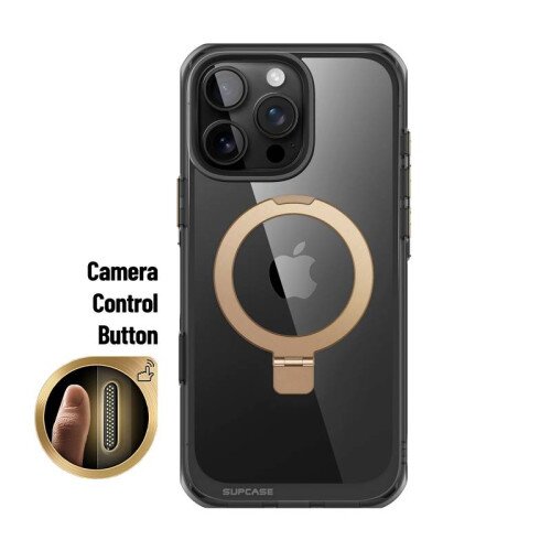 SUPCASE 6.3 inch Unicorn Beetle MAG Stand Slim Clear MagSafe Camera Control Button Case for iPhone 16 Pro - Gold