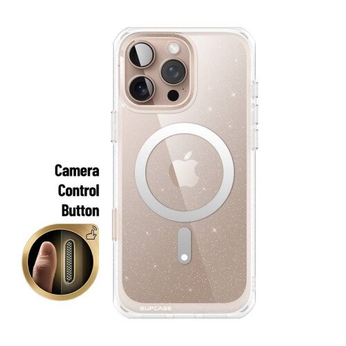 SUPCASE 6.9 inch Unicorn Beetle MAG Slim Clear MagSafe Camera Control Button Case for iPhone 16 Pro Max - Glitter Pink