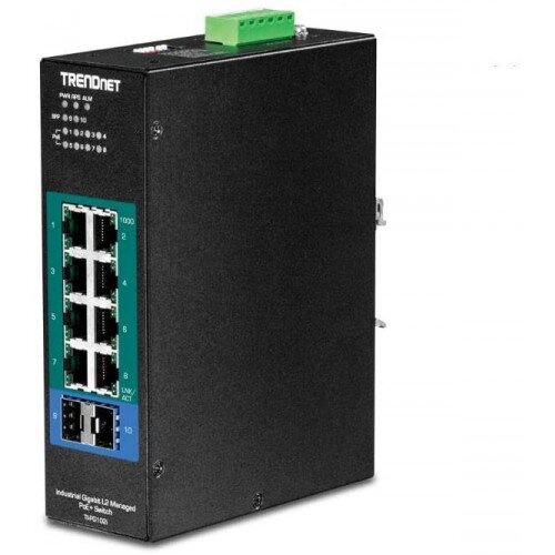 TRENDnet 10-Port Industrial Gigabit L2 Managed PoE+ DIN-Rail Switch 24 - 57V