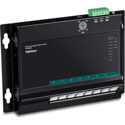 TRENDnet 8-Port Industrial Gigabit PoE+ Wall-Mounted Front Access Switch