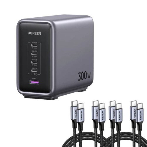Ugreen Nexode 300W Charger + 6.6FT 100W USB-C Cable 4 Pack