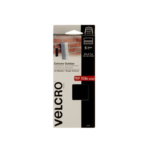 VELCRO Brand Extreme Outdoor fastener - 4in x 1in Set of 5 - Strips - Black