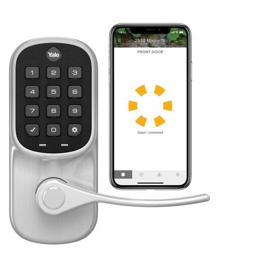 Yale Assure Lock With Bluetooth Connected by August Keypad Lever - Satin Nickel