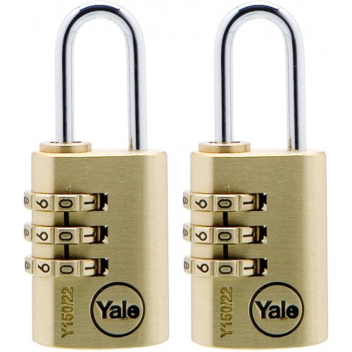 Yale Y150 Series 22mm Combination Brass Padlock - 2-Pack