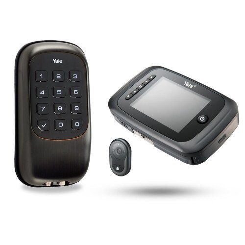 Yale YRD110 Push Button Deadbolt B1L and Recording Digital Door Viewer - Oil Rubbed Bronze