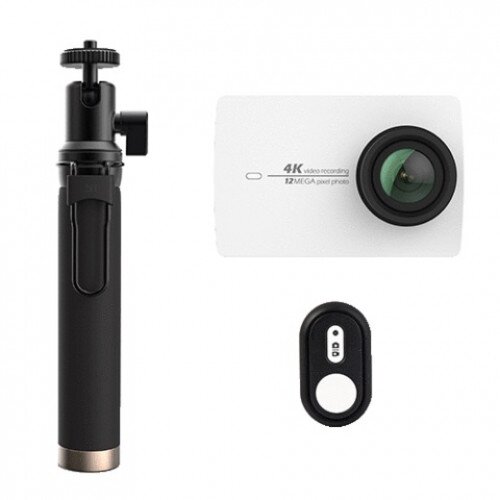 YI 4K Action Camera With Selfie Stick + Bluetooth Remote - White