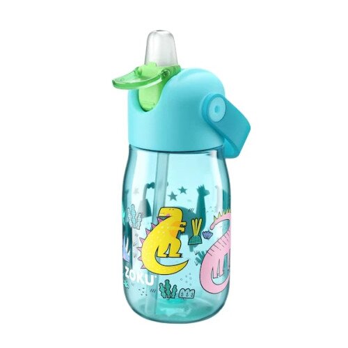 Zoku Kids Flip Straw Bottle - Teal Dino