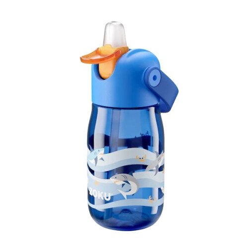 Zoku Kids Flip Straw Bottle - Blue Shark