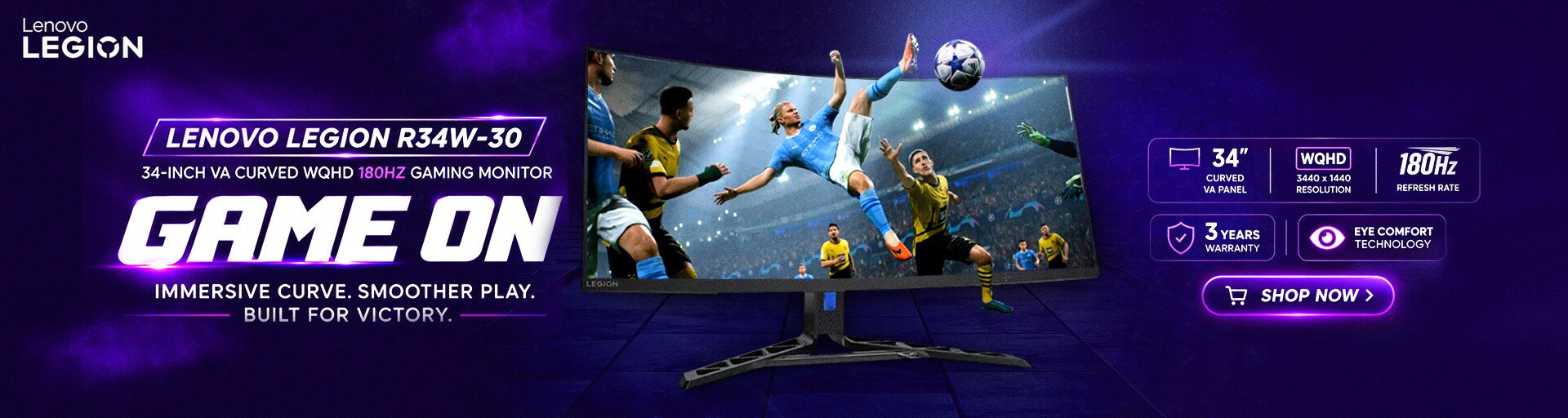 Lenovo Legion R34w-30 34-inch VA Curved WQHD 180Hz Gaming Monitor